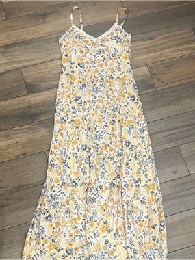 Floral Yellow & Gray Spaghetti-Strap Maxi Dress